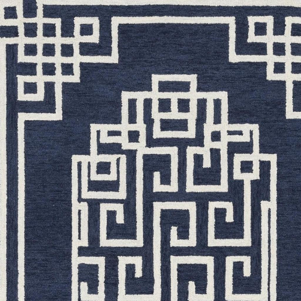 9' X 12' Navy Blue And Ivory Wool Geometric Hand Tufted Area Rug