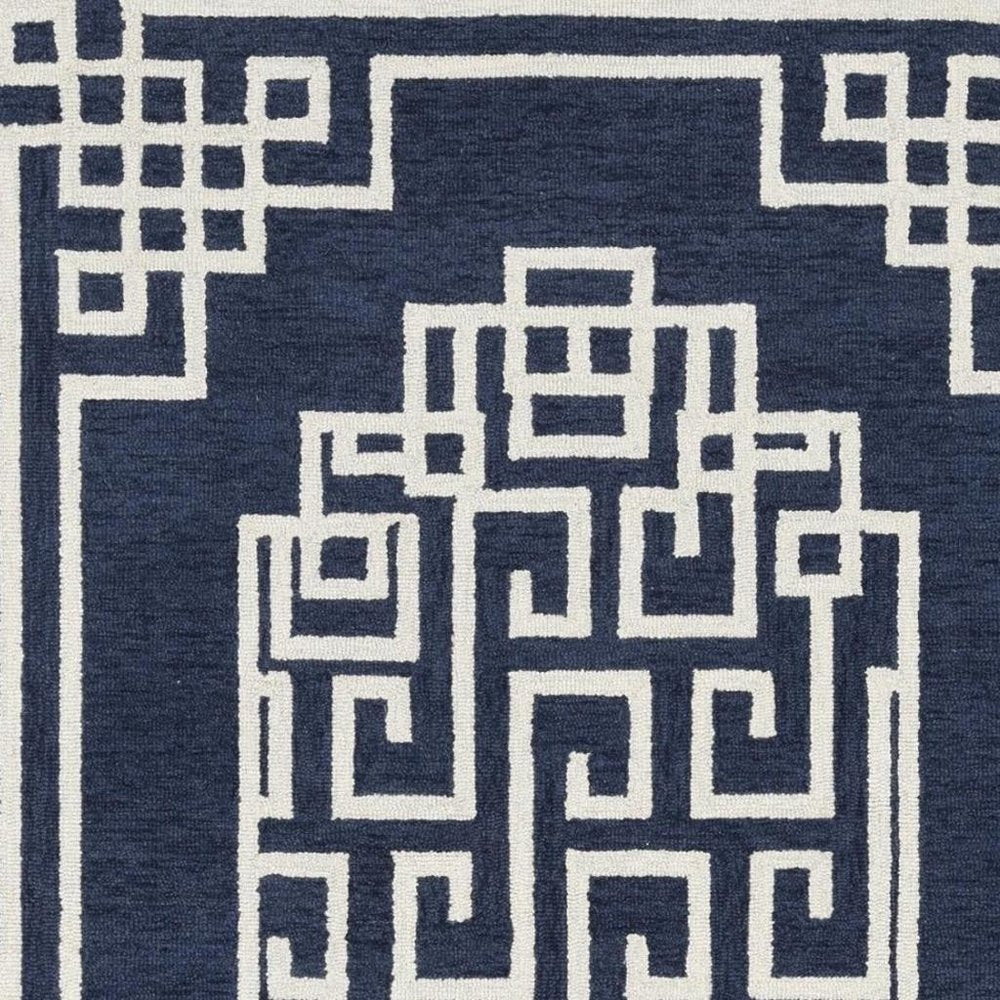 9' X 12' Navy Blue And Ivory Wool Geometric Hand Tufted Area Rug