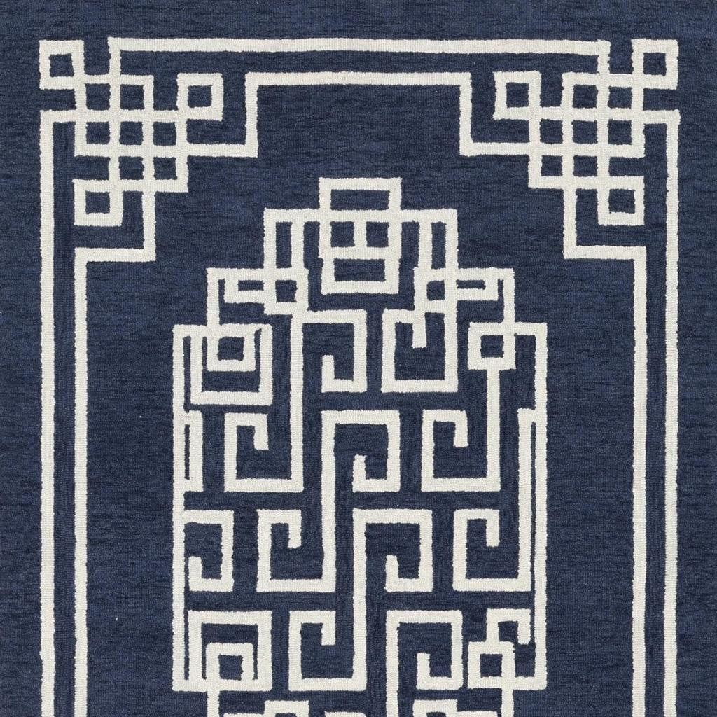 9' X 12' Navy Blue And Ivory Wool Geometric Hand Tufted Area Rug