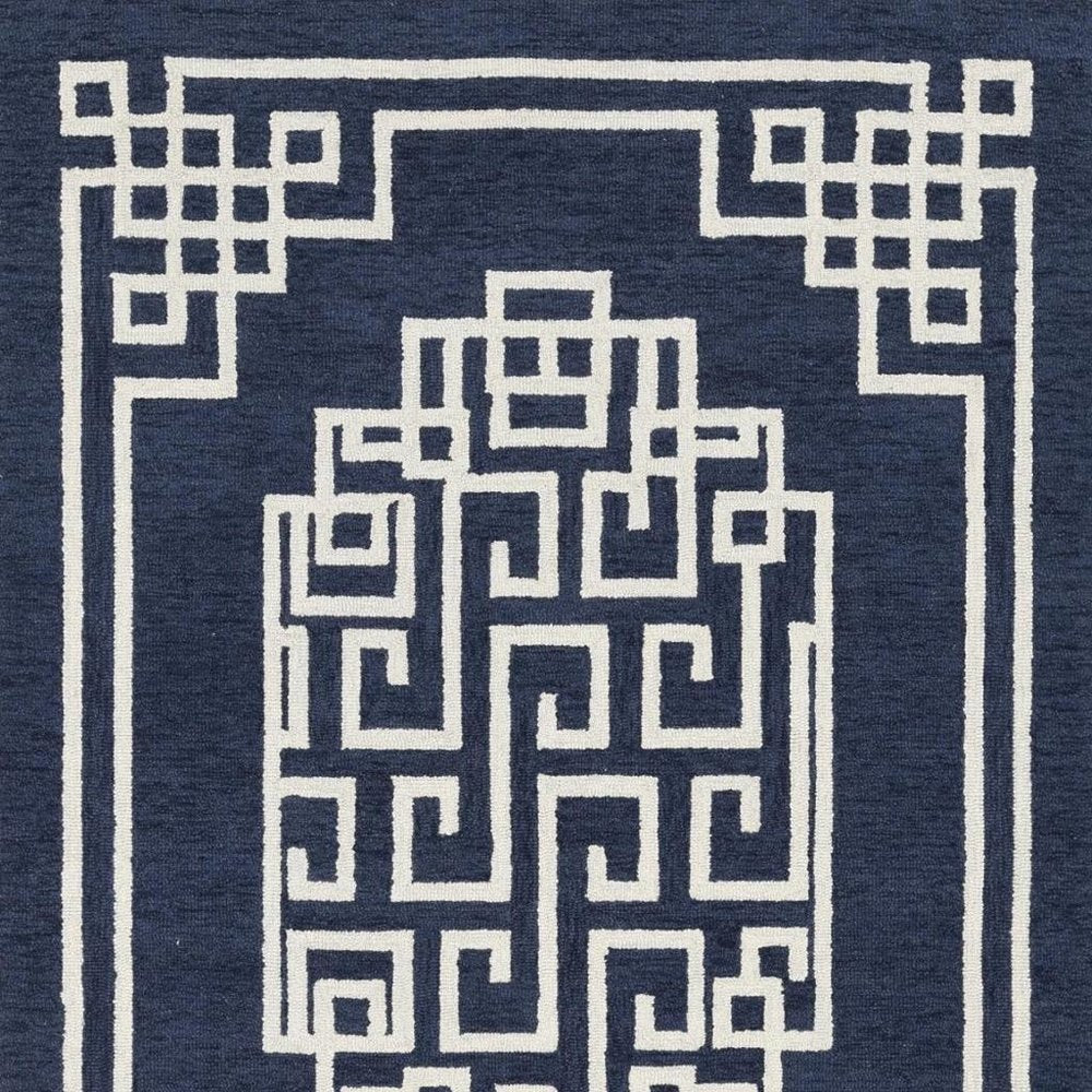 9' X 12' Navy Blue And Ivory Wool Geometric Hand Tufted Area Rug