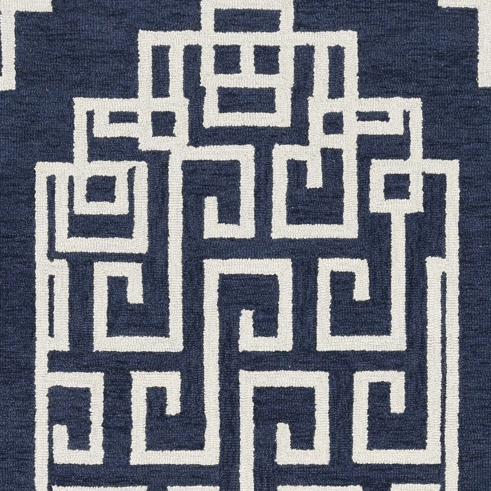 9' X 12' Navy Blue And Ivory Wool Geometric Hand Tufted Area Rug