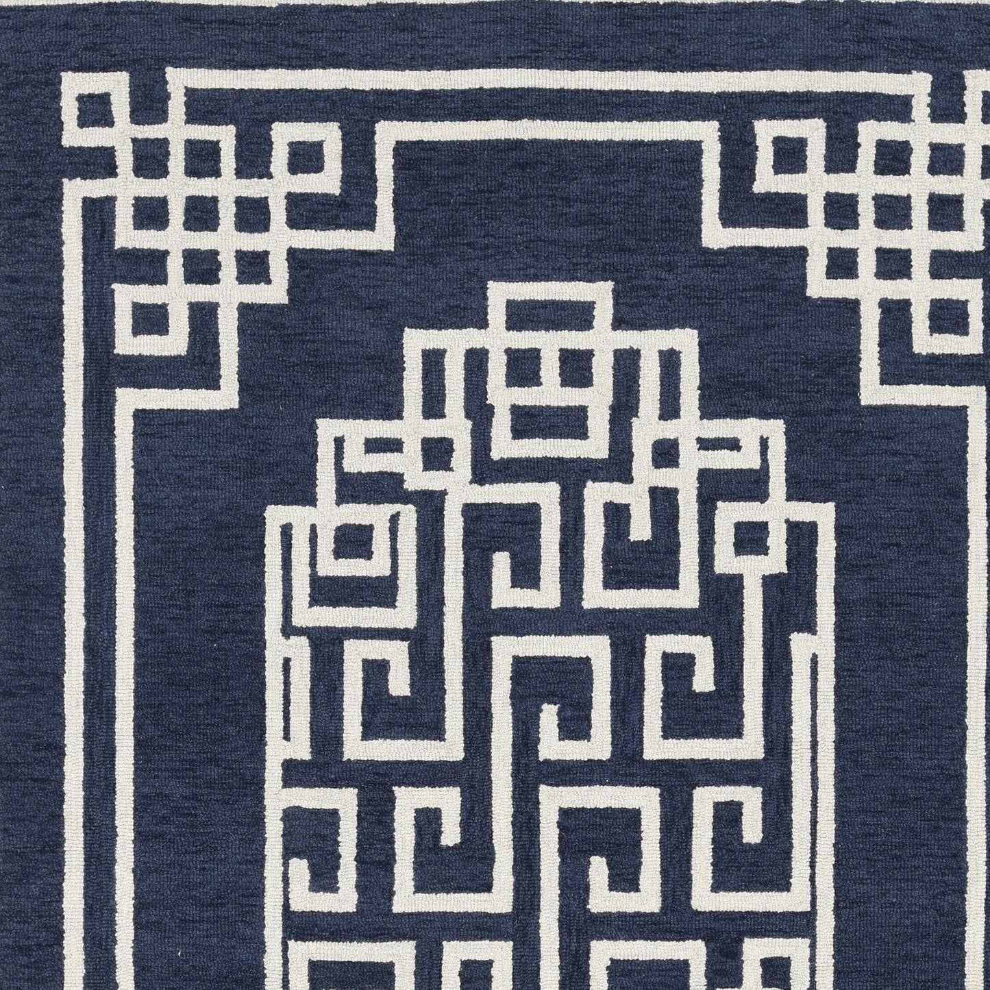 9' X 12' Navy Blue And Ivory Wool Geometric Hand Tufted Area Rug