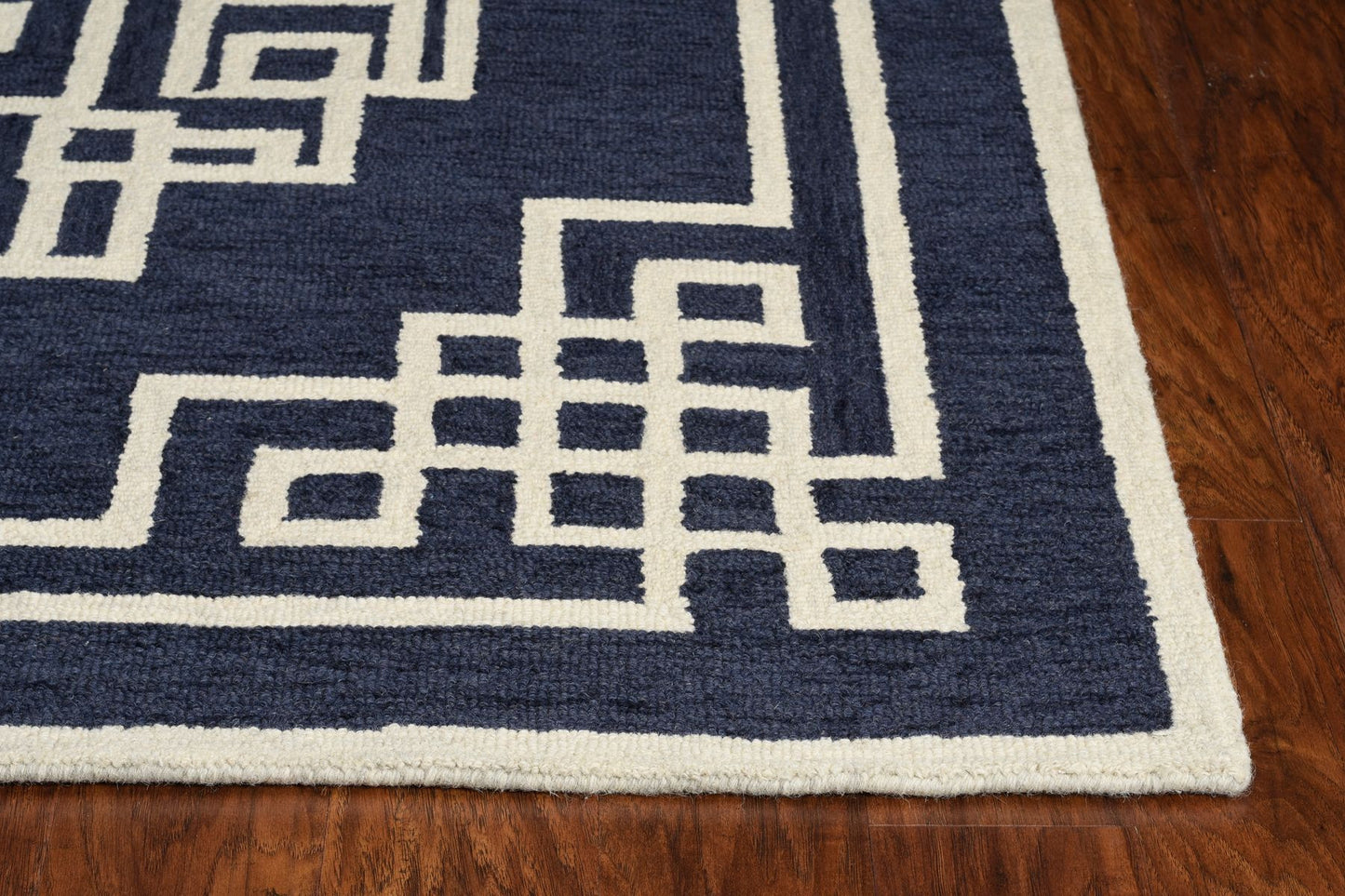 9' X 12' Navy Blue And Ivory Wool Geometric Hand Tufted Area Rug