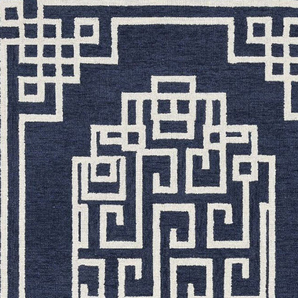 9' X 12' Navy Blue And Ivory Wool Geometric Hand Tufted Area Rug