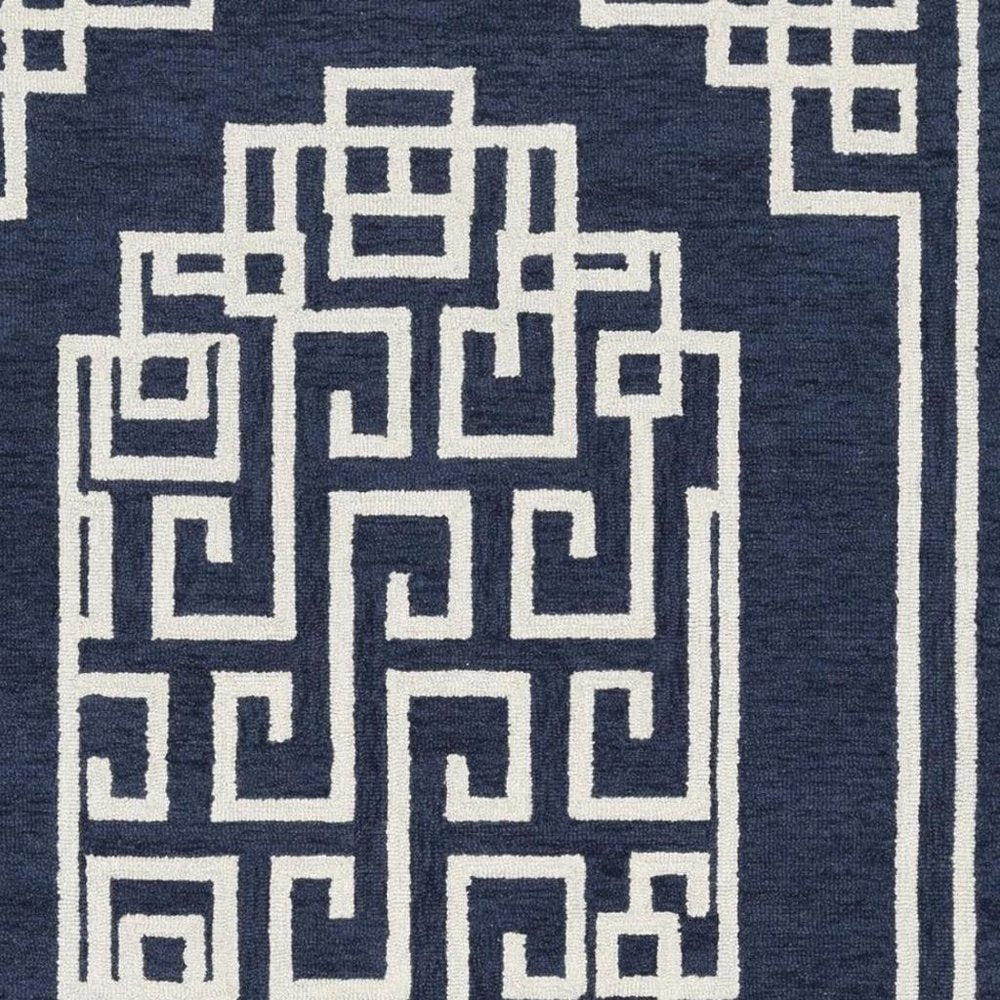 9' X 12' Navy Blue And Ivory Wool Geometric Hand Tufted Area Rug