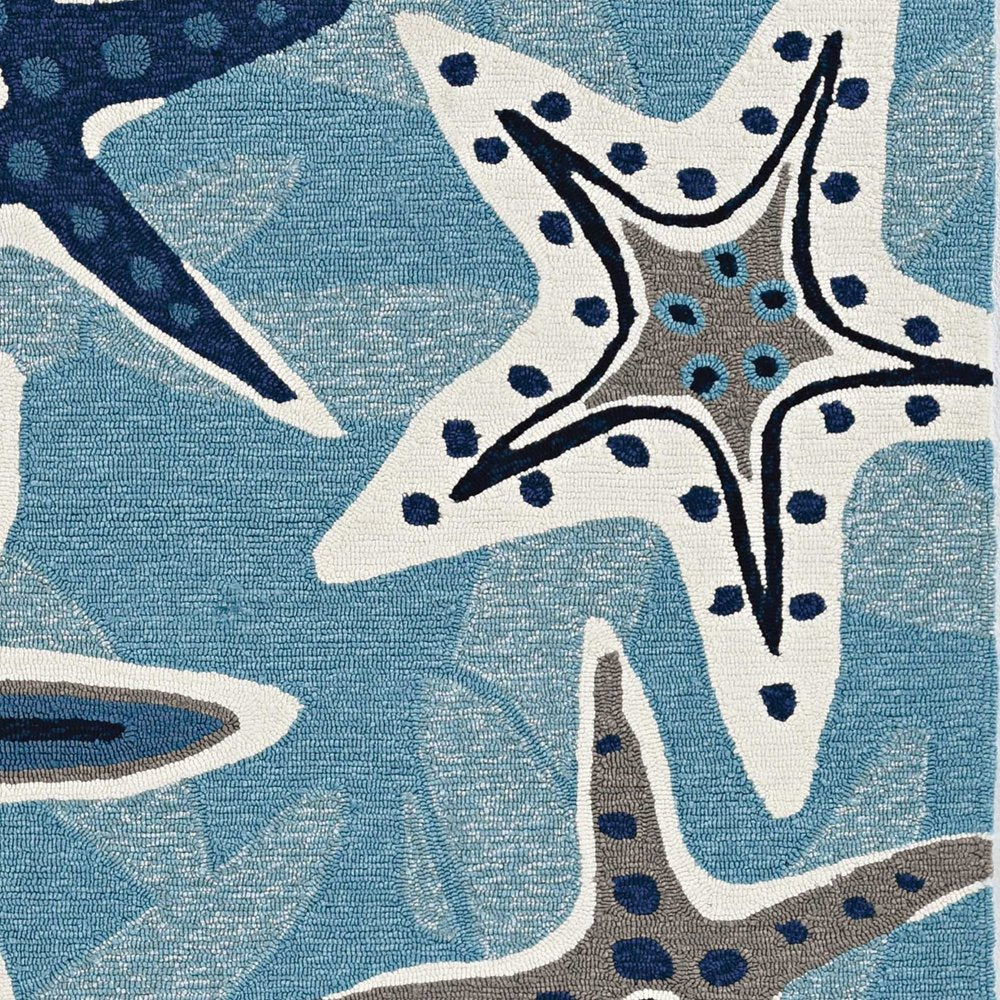 8' X 10' Navy Blue And Aqua Starfish Hand Tufted Area Rug