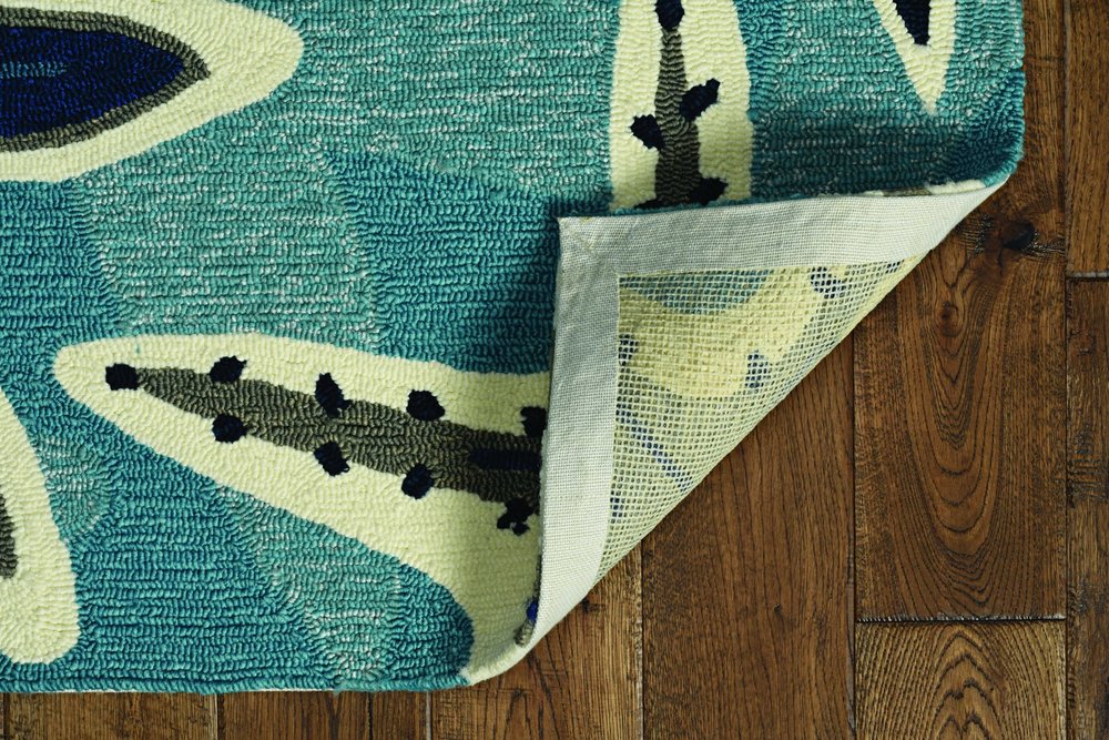 8' X 10' Navy Blue And Aqua Starfish Hand Tufted Area Rug