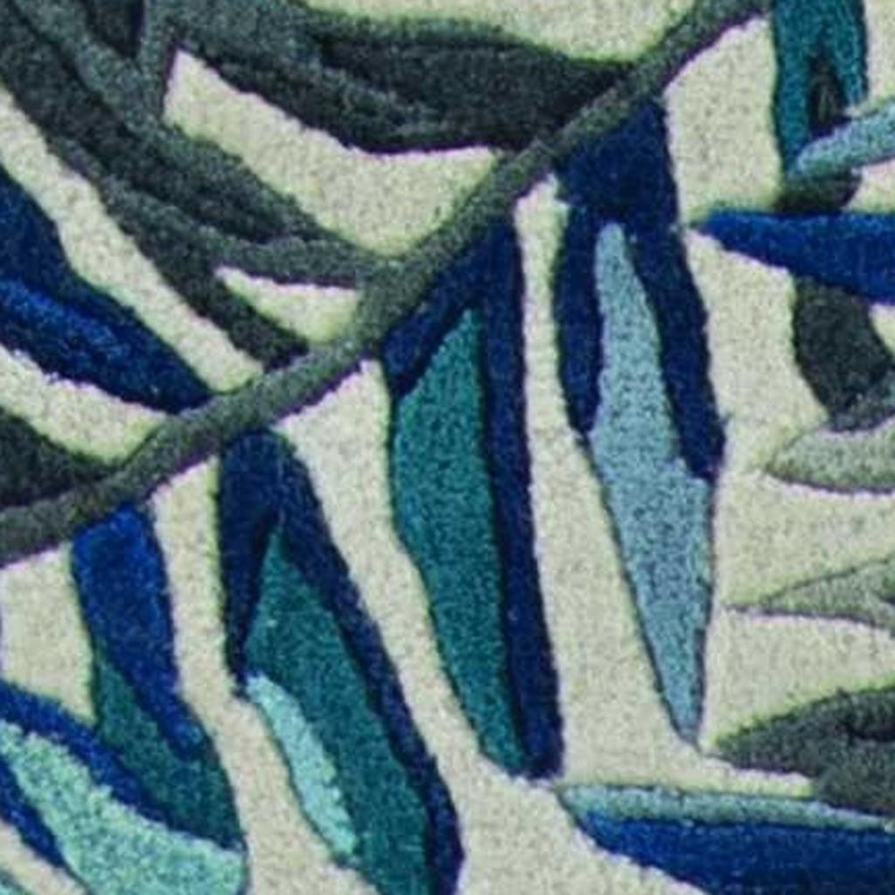 5' X 8' Blue and Gray Wool Botanical Leaves Hand Tufted Area Rug