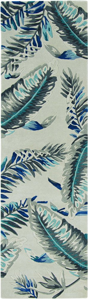 5' X 8' Blue and Gray Wool Botanical Leaves Hand Tufted Area Rug