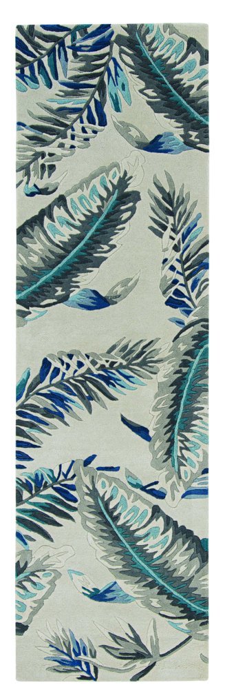 5' X 8' Blue and Gray Wool Botanical Leaves Hand Tufted Area Rug