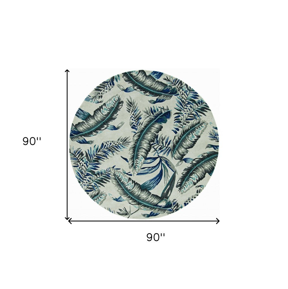 5' X 8' Blue and Gray Wool Botanical Leaves Hand Tufted Area Rug