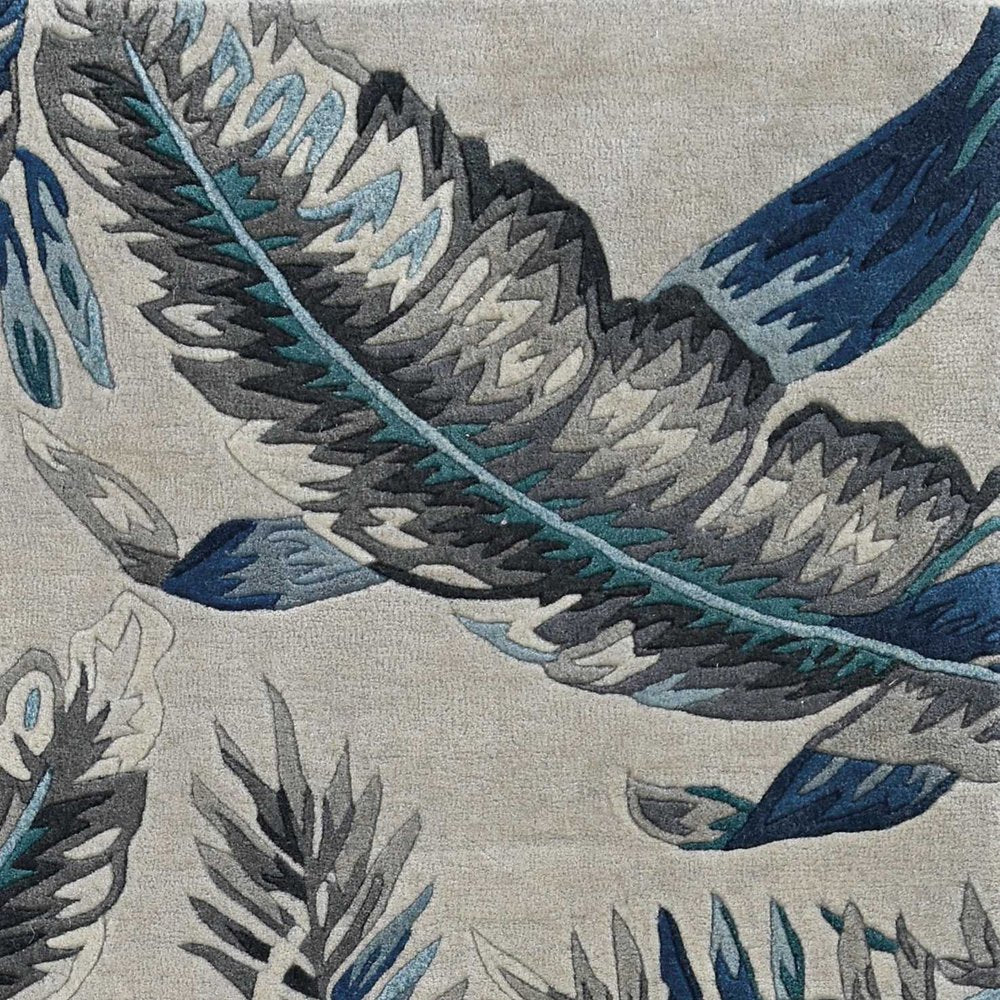 5' X 8' Blue and Gray Wool Botanical Leaves Hand Tufted Area Rug