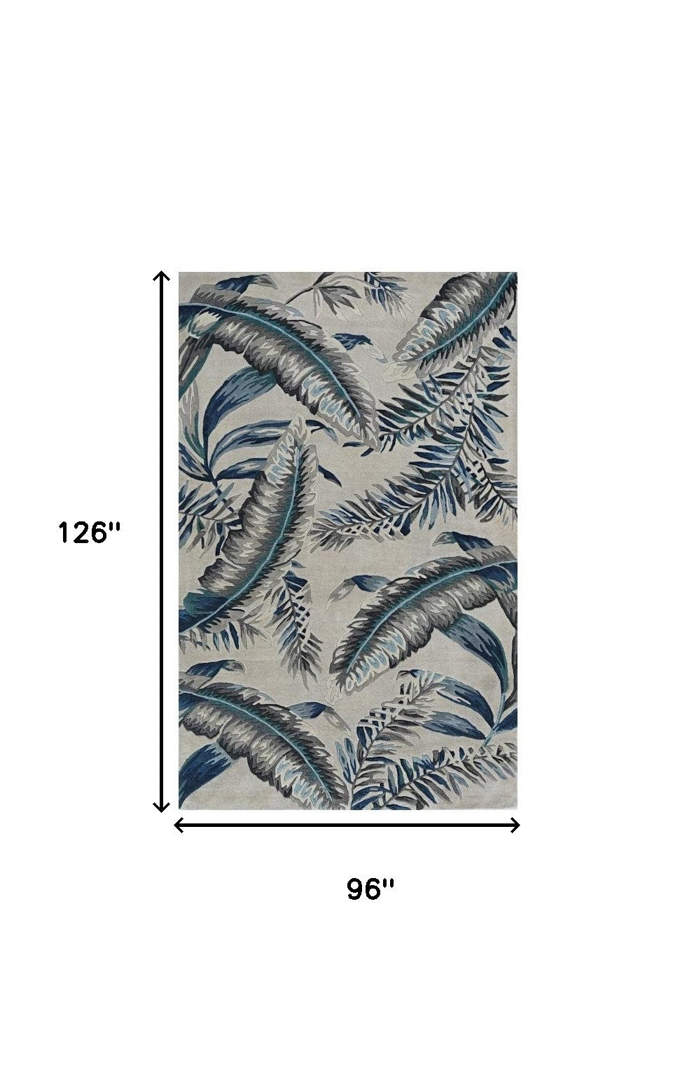 8' Grey Blue Hand Tufted Tropical Leaves Indoor Runner Rug