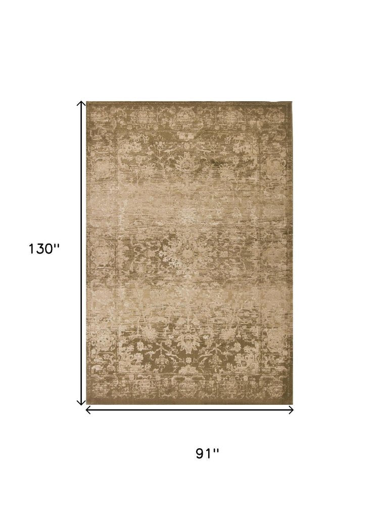 7' X 10' Beige And Tan Floral Medallion Area Rug