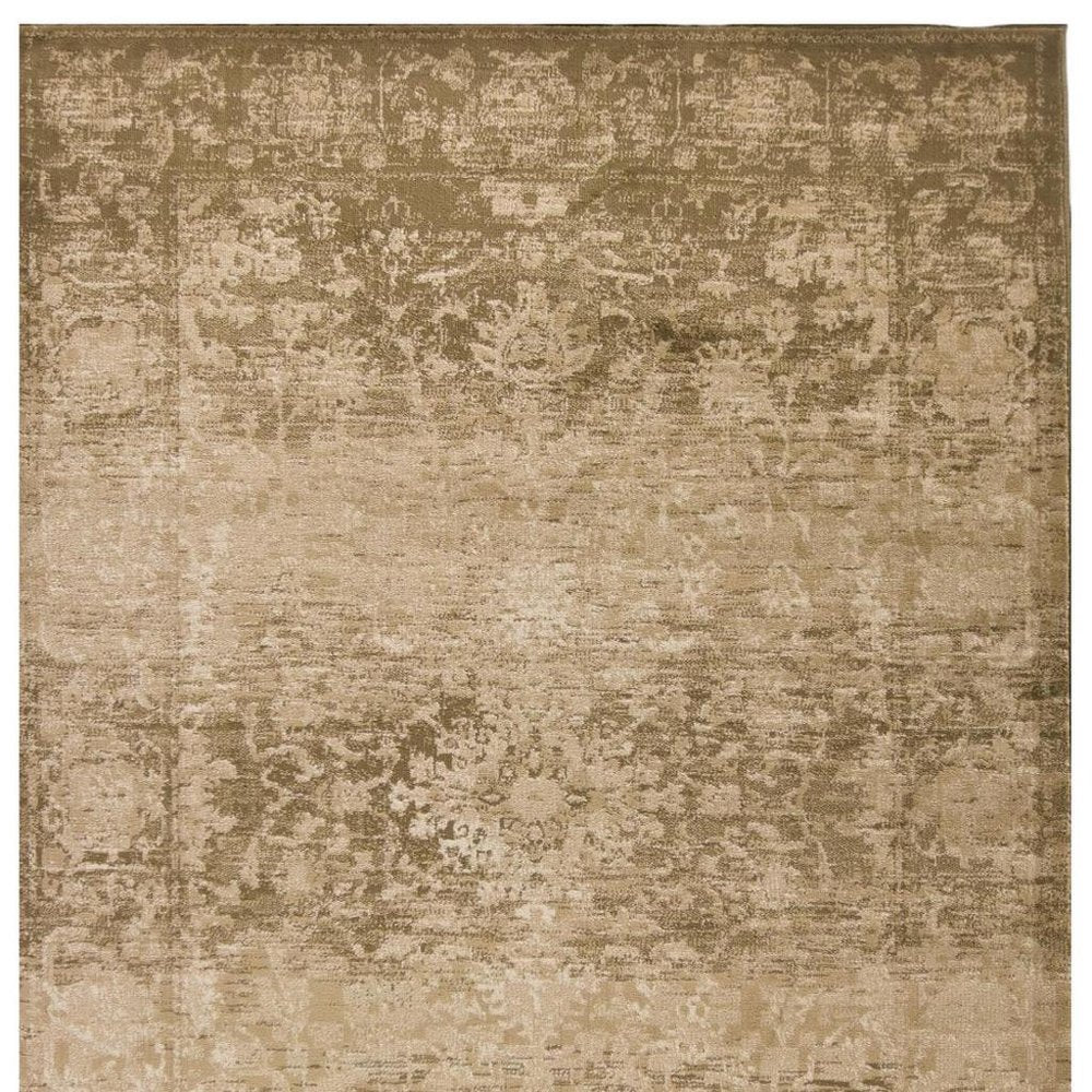7' X 10' Beige And Tan Floral Medallion Area Rug