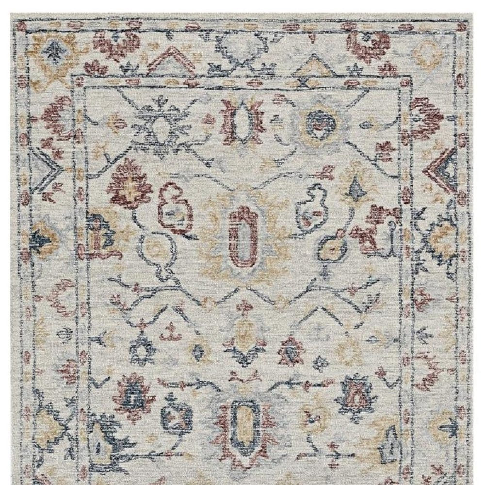 5' X 7' Ivory Gray And Red Wool Medallion Hand Tufted Distressed Area Rug