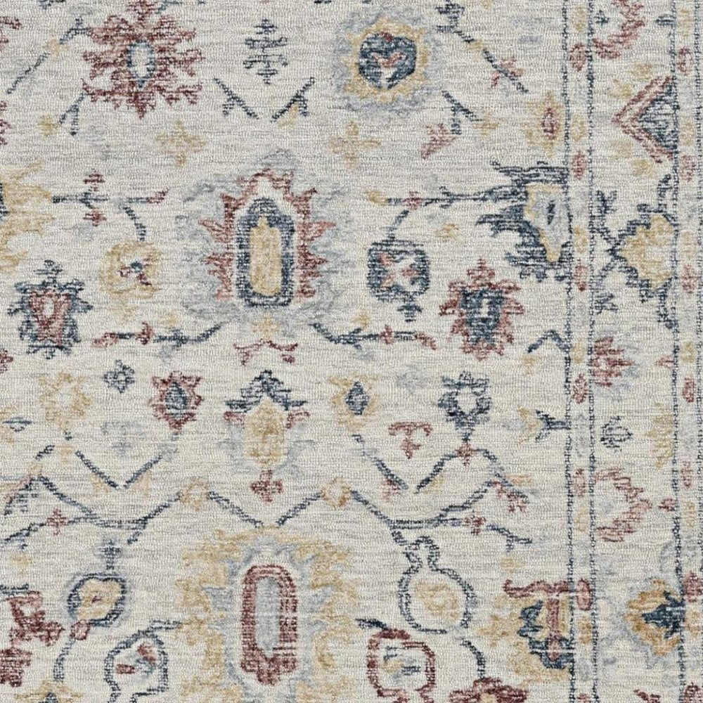 5' X 7' Ivory Gray And Red Wool Medallion Hand Tufted Distressed Area Rug