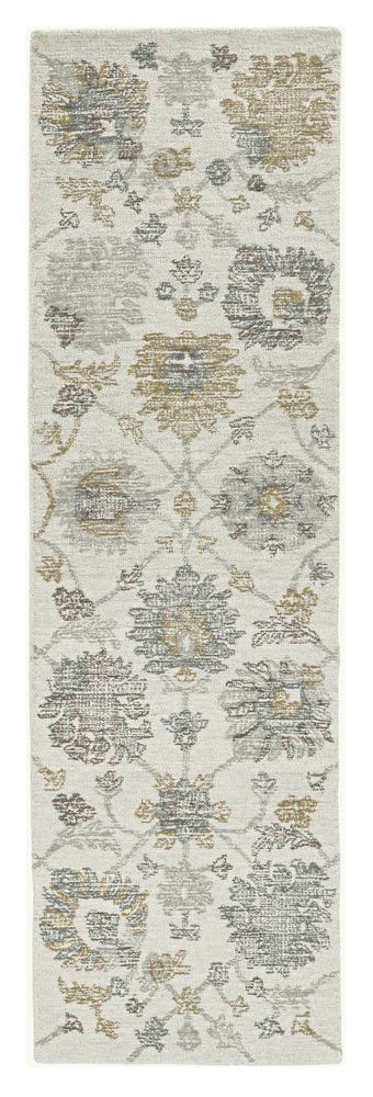 8' X 11' Ivory Gray And Green Wool Floral Hand Tufted Area Rug