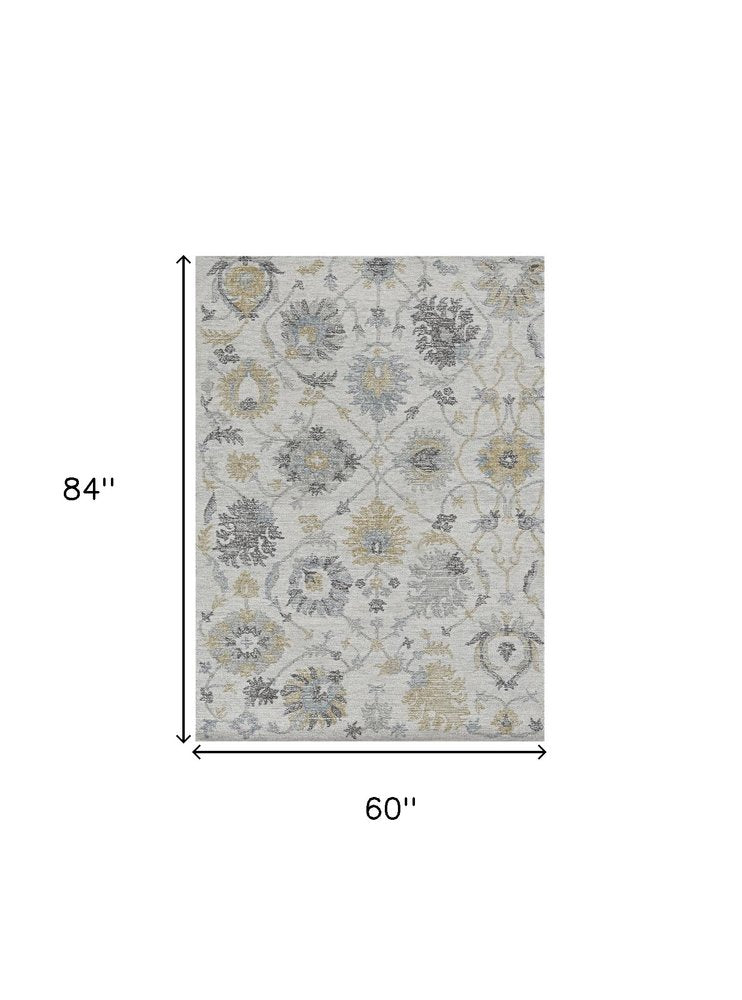 8' X 11' Ivory Gray And Green Wool Floral Hand Tufted Area Rug