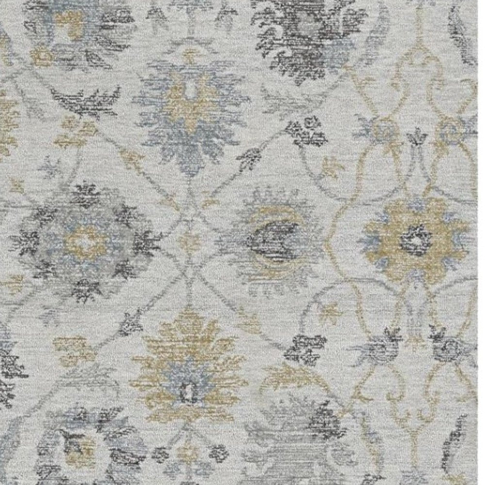 8' X 11' Ivory Gray And Green Wool Floral Hand Tufted Area Rug