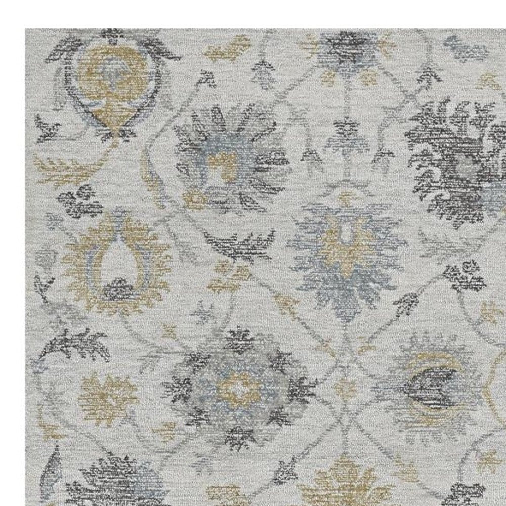 8' X 11' Ivory Gray And Green Wool Floral Hand Tufted Area Rug