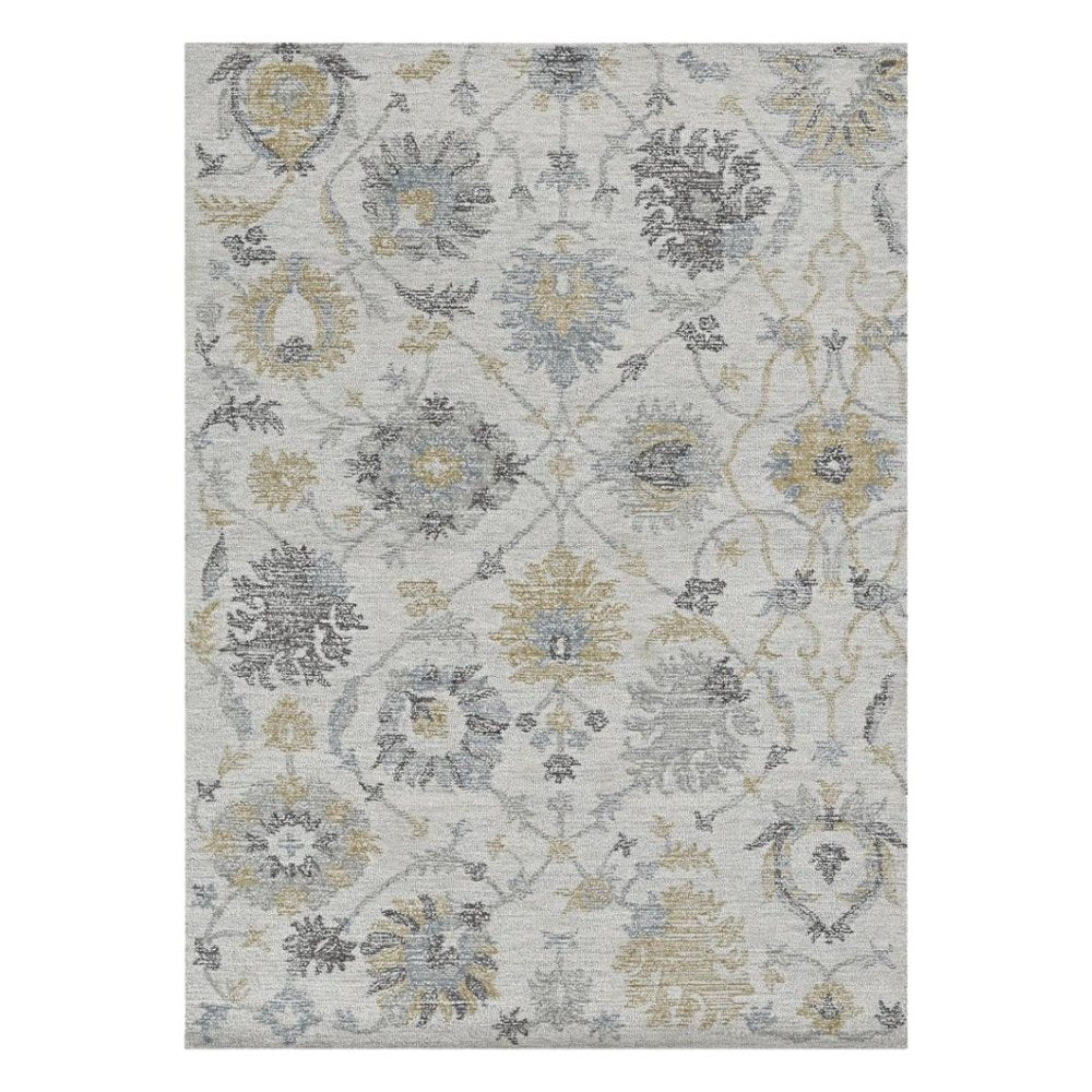 8' X 11' Ivory Gray And Green Wool Floral Hand Tufted Area Rug