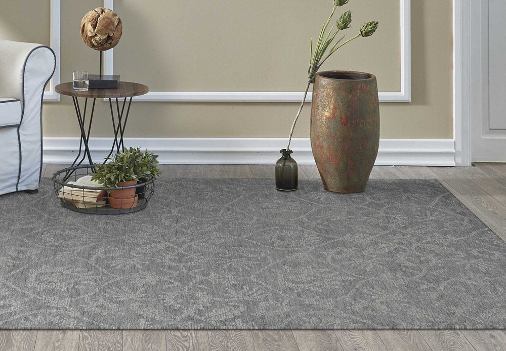 5' X 7' Gray And Light Gray Wool Floral Medallion Hand Tufted Area Rug