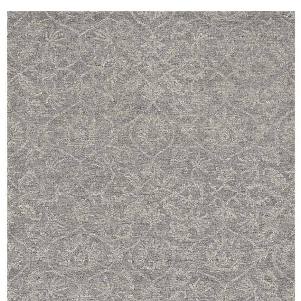 5' X 7' Gray And Light Gray Wool Floral Medallion Hand Tufted Area Rug