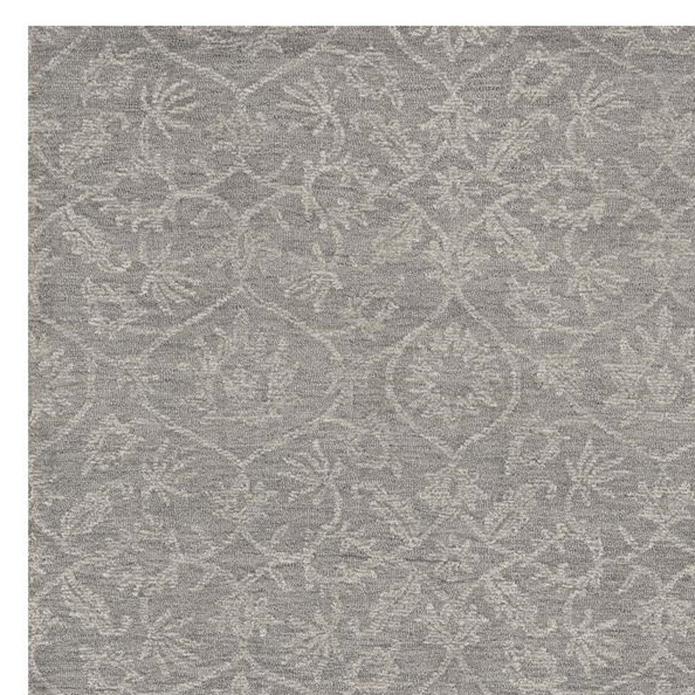 5' X 7' Gray And Light Gray Wool Floral Medallion Hand Tufted Area Rug