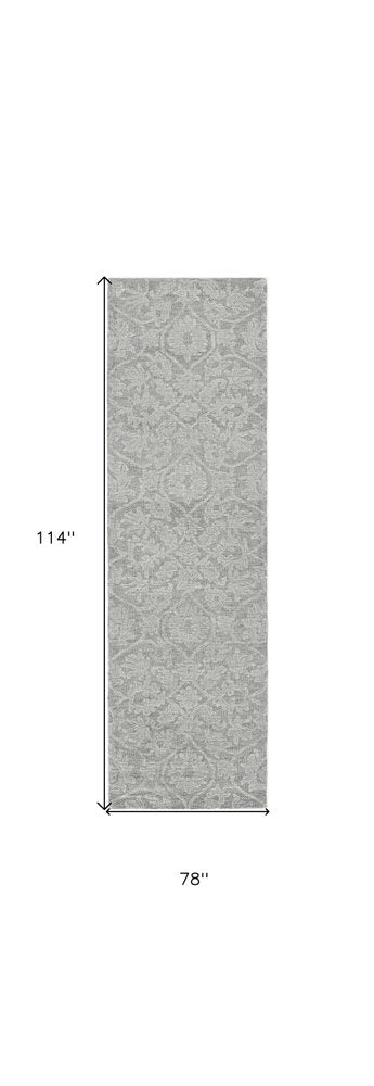 5' X 7' Gray And Light Gray Wool Floral Medallion Hand Tufted Area Rug
