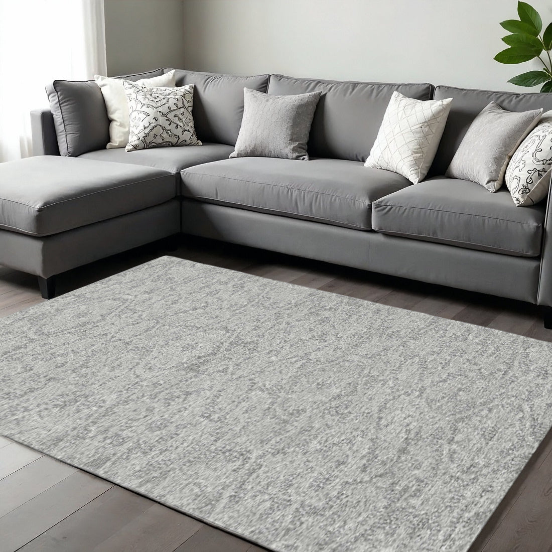 5' X 7' Gray And Light Gray Wool Floral Medallion Hand Tufted Area Rug