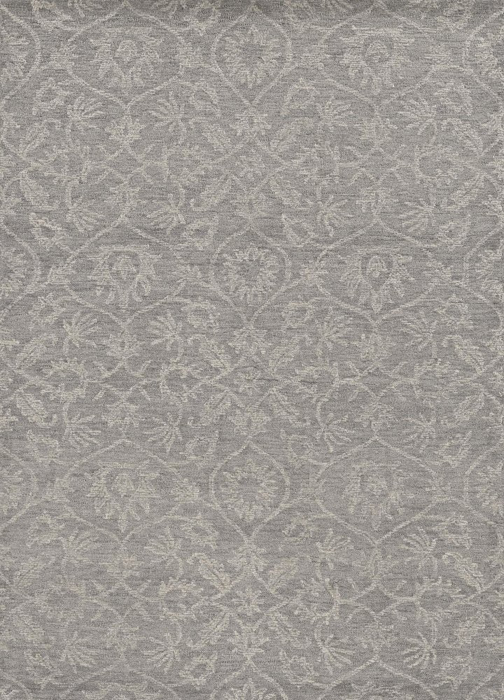 5' X 7' Gray And Light Gray Wool Floral Medallion Hand Tufted Area Rug