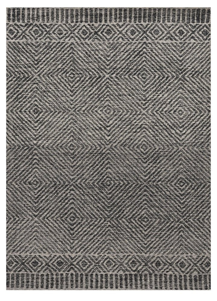 7' X 10' Gray and Black Wool Geometric Hand Tufted Area Rug