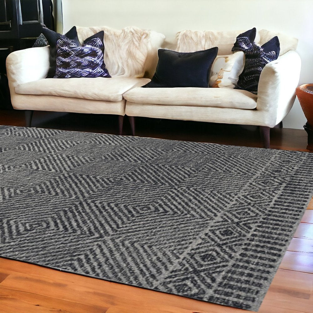 7' X 10' Gray and Black Wool Geometric Hand Tufted Area Rug