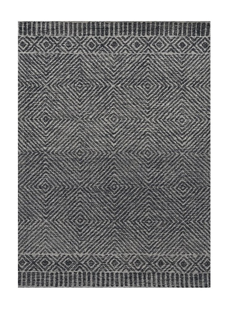 7' X 10' Gray and Black Wool Geometric Hand Tufted Area Rug