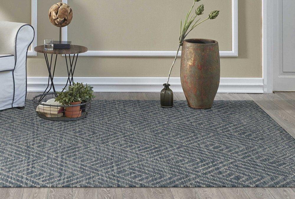5' X 7' Denim Blue And Gray Wool Geometric Hand Tufted Area Rug