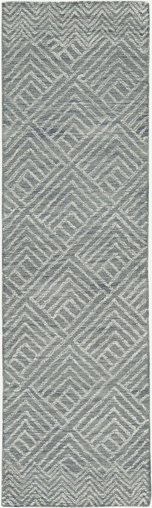 5' X 7' Denim Blue And Gray Wool Geometric Hand Tufted Area Rug