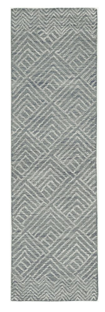 5' X 7' Denim Blue And Gray Wool Geometric Hand Tufted Area Rug