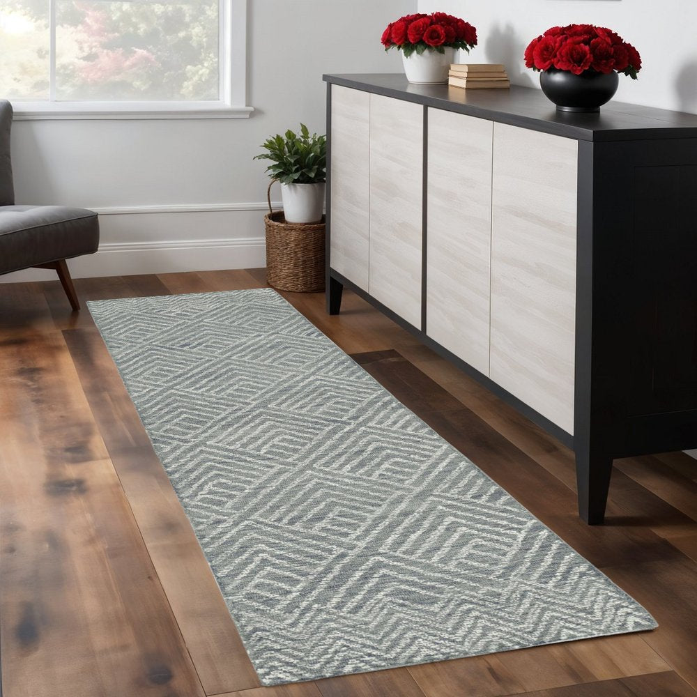 5' X 7' Denim Blue And Gray Wool Geometric Hand Tufted Area Rug