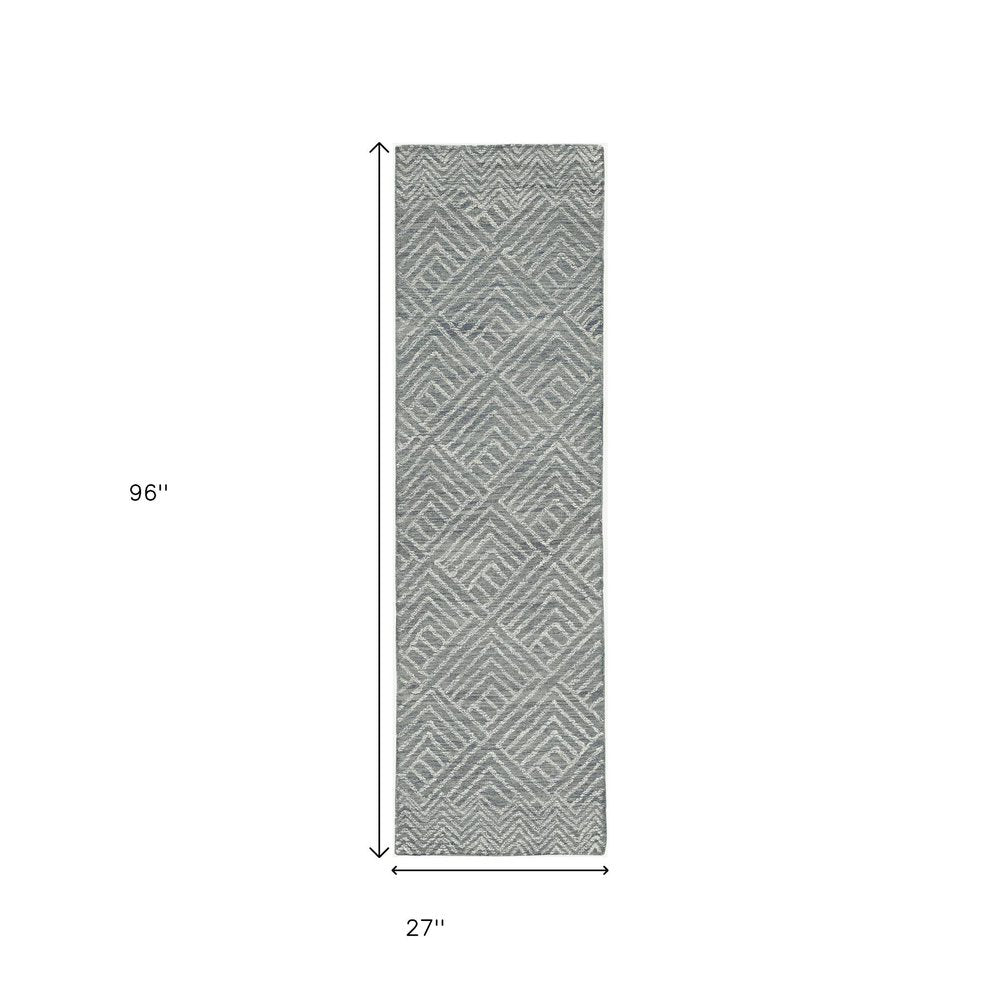 5' X 7' Denim Blue And Gray Wool Geometric Hand Tufted Area Rug