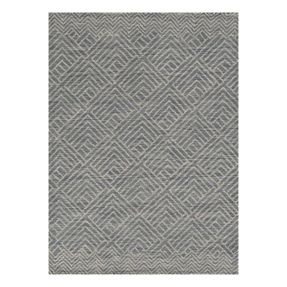 5' X 7' Denim Blue And Gray Wool Geometric Hand Tufted Area Rug