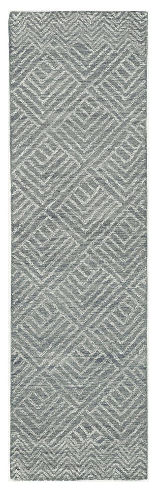 5' X 7' Denim Blue And Gray Wool Geometric Hand Tufted Area Rug