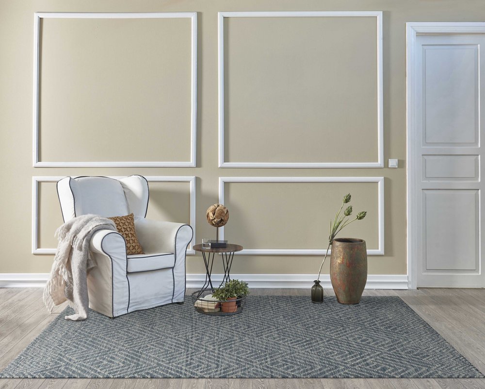 5' X 7' Denim Blue And Gray Wool Geometric Hand Tufted Area Rug