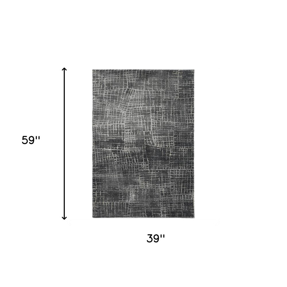 3' X 5' Gray And Dark Gray Abstract Area Rug
