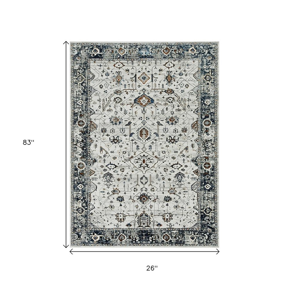 8' X 11' Ivory Gray And Brown Floral Area Rug
