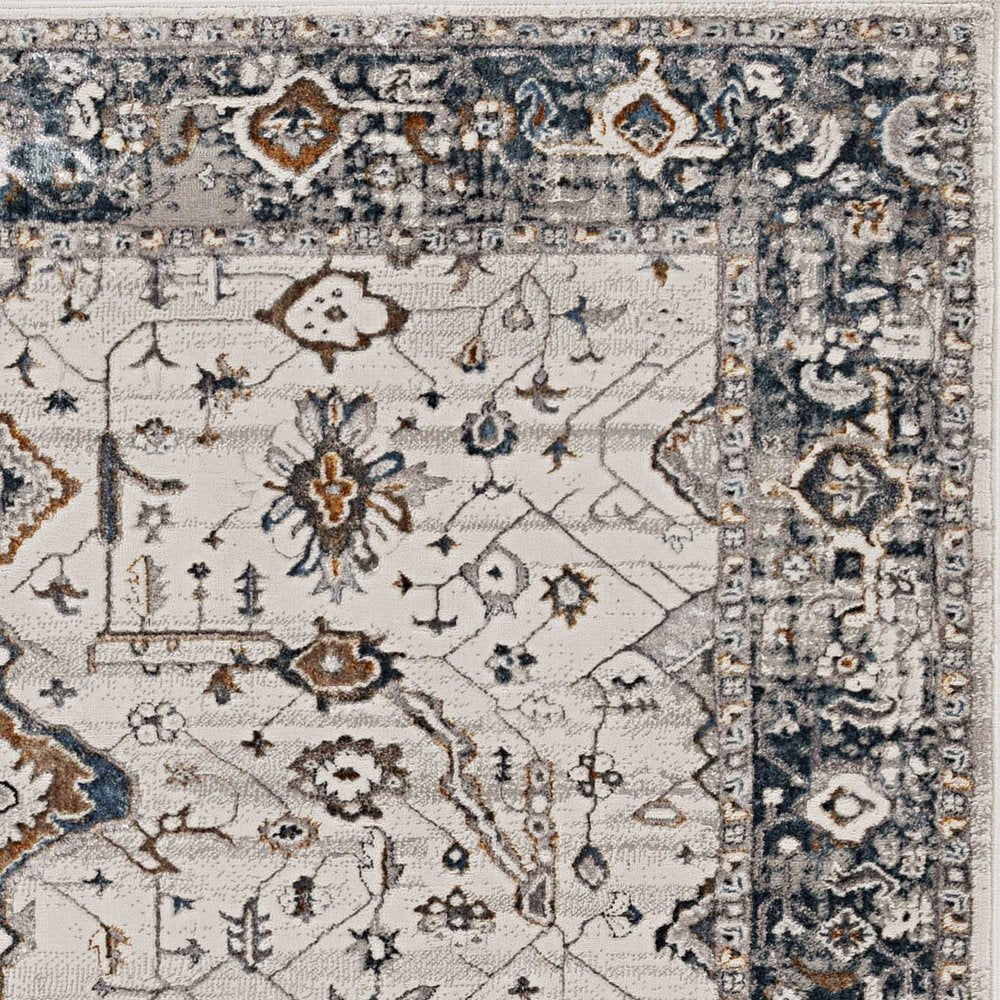 8' X 11' Ivory Gray And Brown Floral Area Rug
