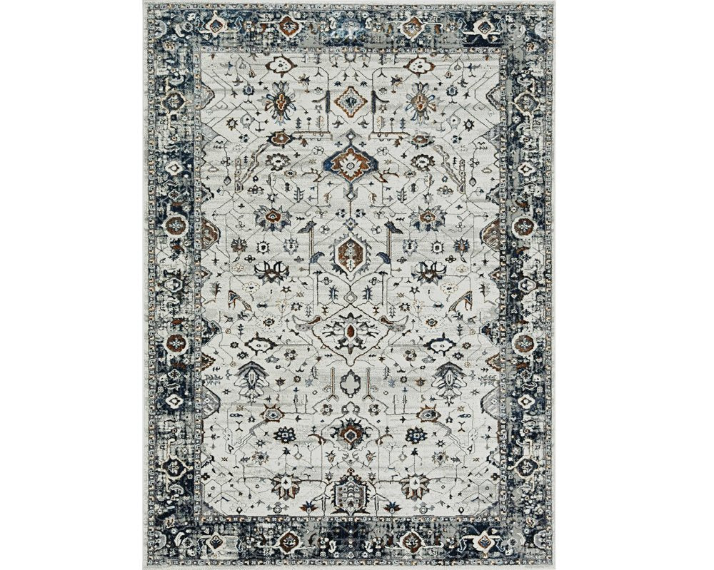 8' X 11' Ivory Gray And Brown Floral Area Rug