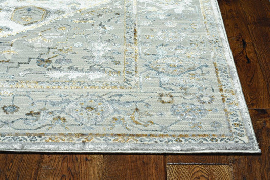 10' X 13' Ivory Gray And Brown Floral Medallion Area Rug