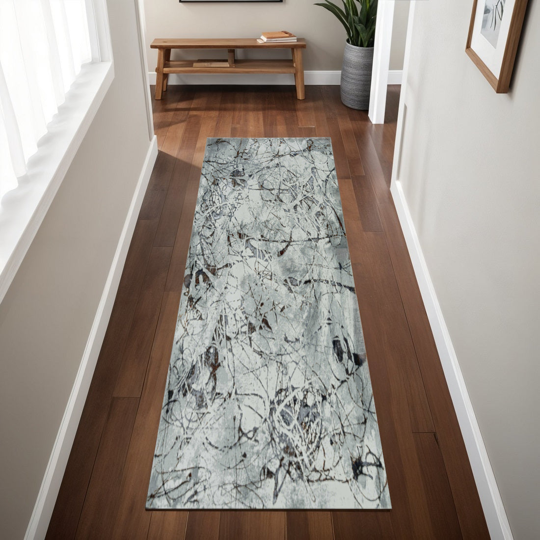 5' X 8' Ivory Gray And Brown Abstract Area Rug