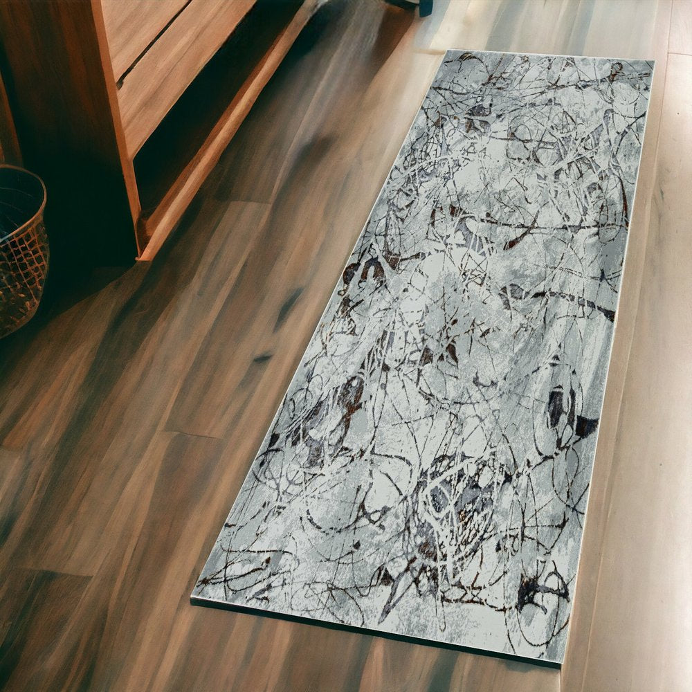 5' X 8' Ivory Gray And Brown Abstract Area Rug